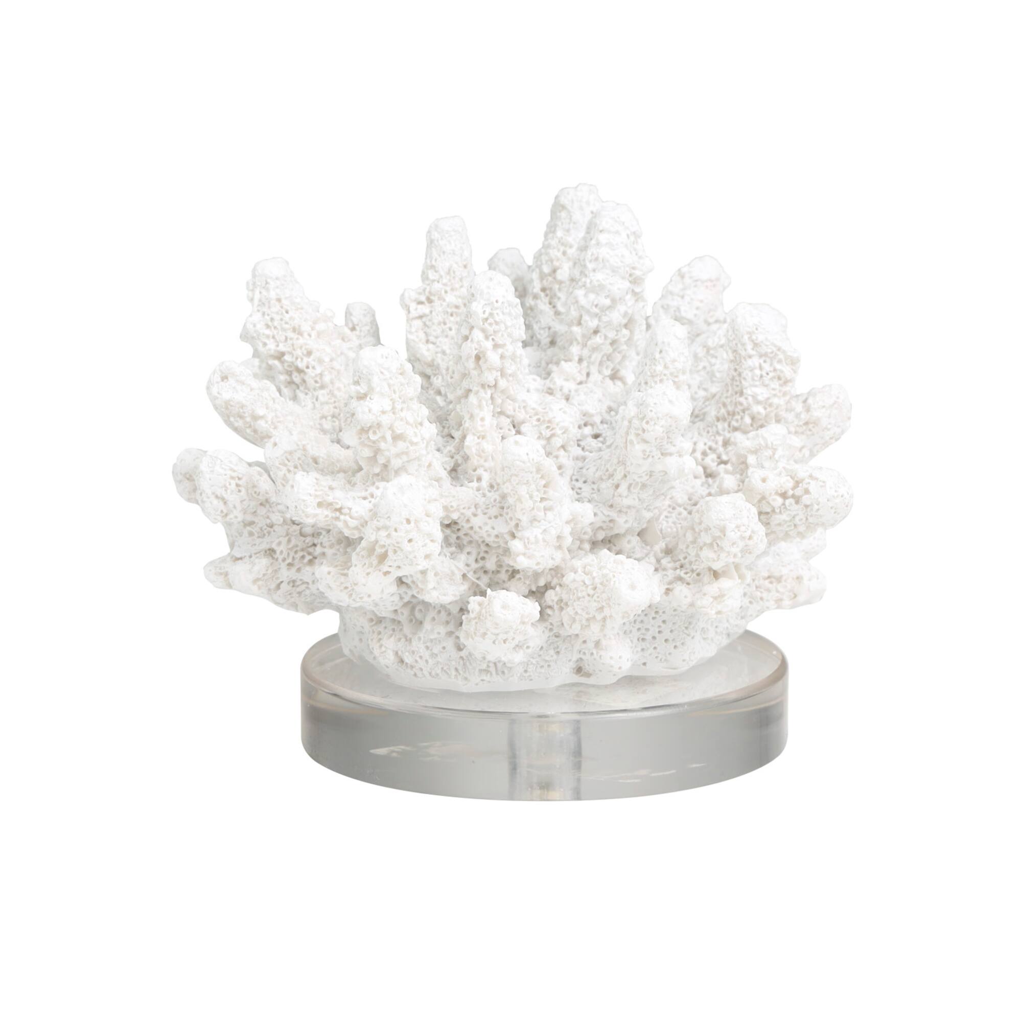 6" White Polystone Small Textured Coral Sculpture with Clear Acrylic Base